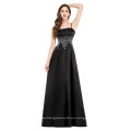 Grace Karin mujeres correas espaguetis Satén vestido de noche negro largo CL4974-1 #